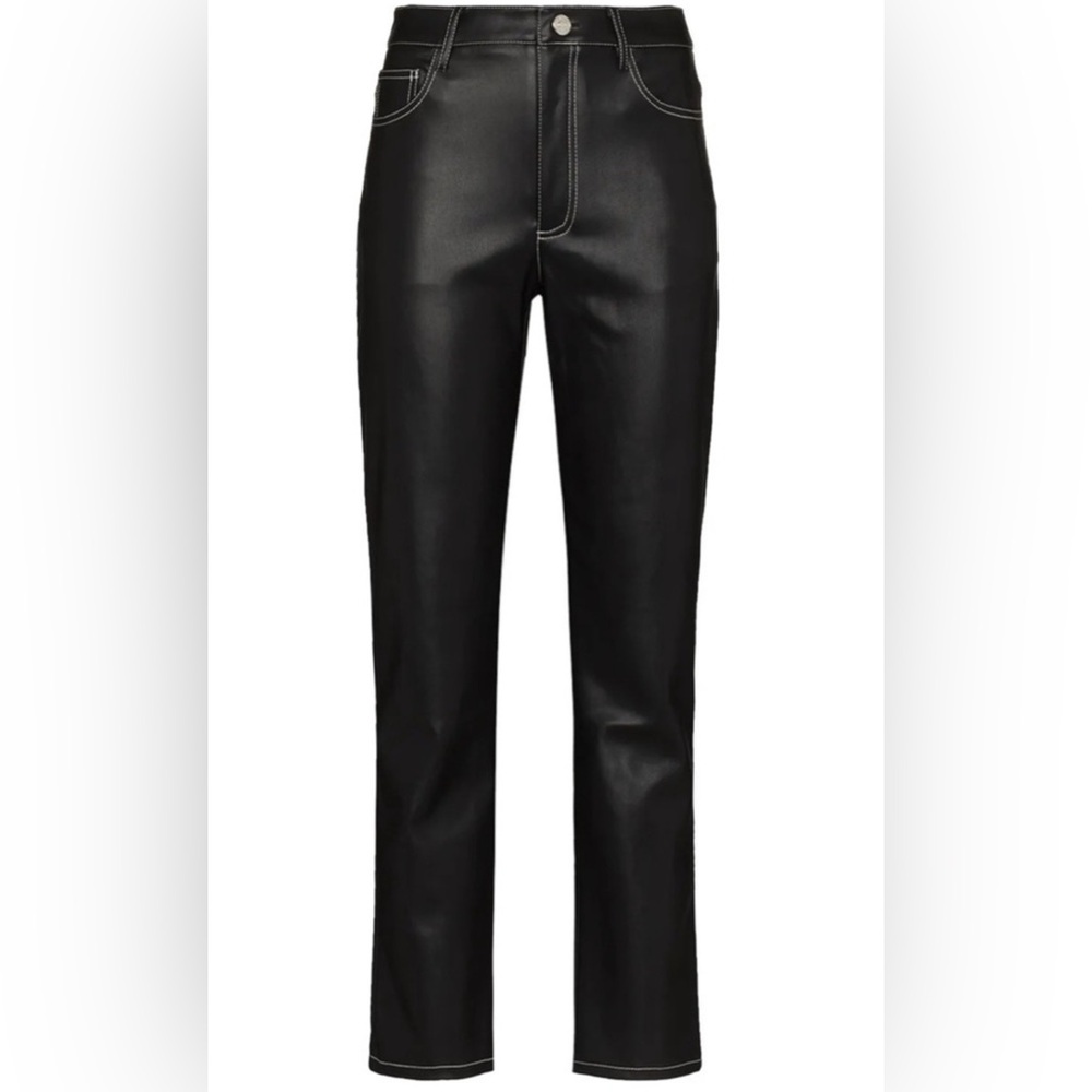 STAUD Elliott Vegan Leather Black Straight-Leg Pants